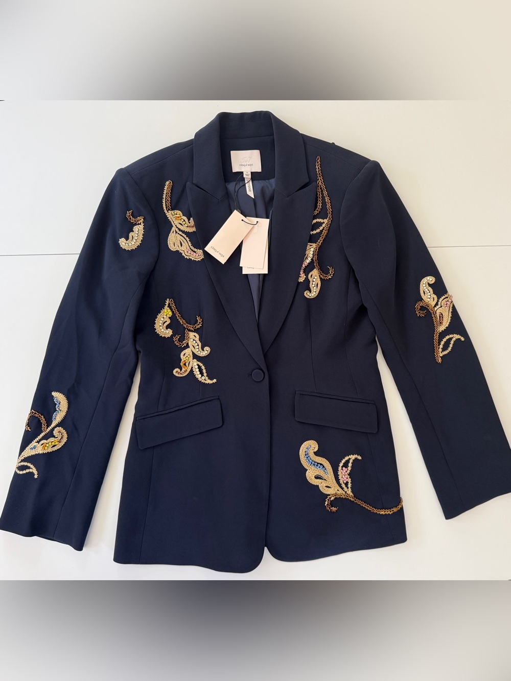 NWT Cinq à Sept Cheyenne Paisley Embellished Blazer Navy – Size 6 - Picture 6 of 12